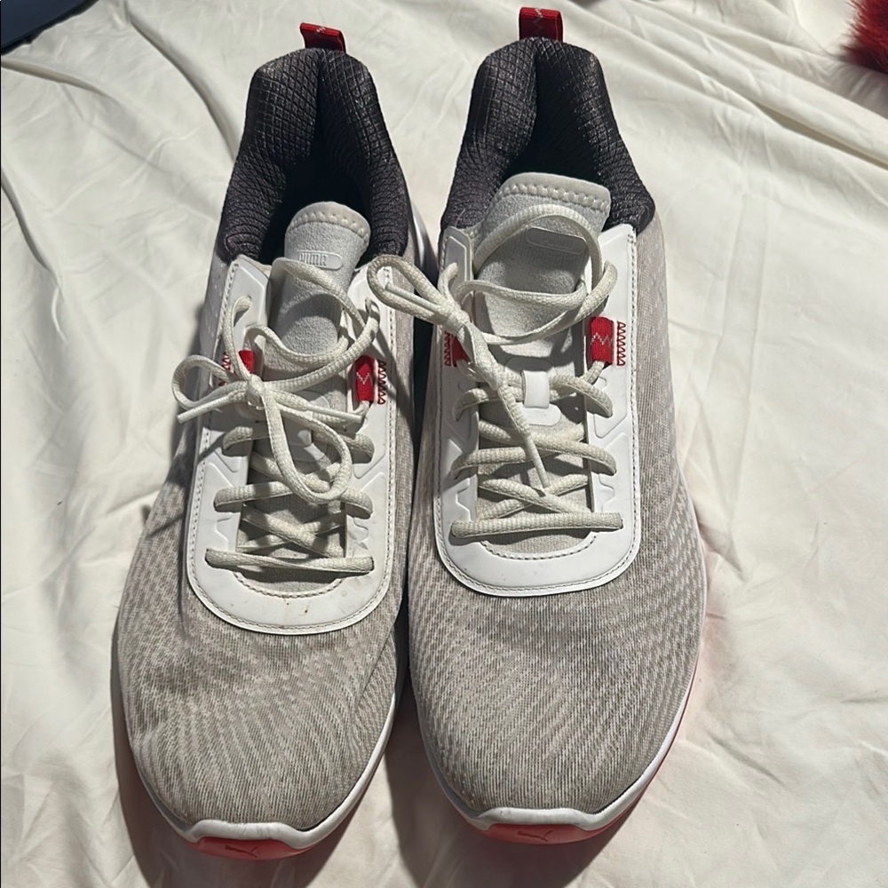 Puma Gray and Red Mesh Sneakers for Sporty Style